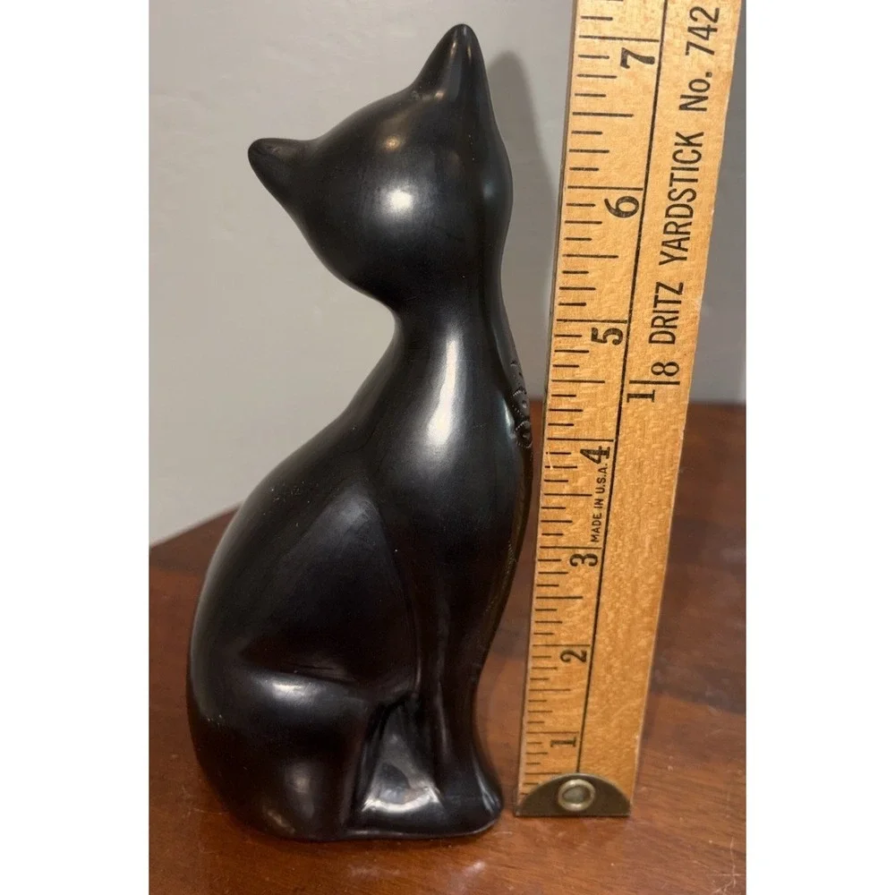 Vintage MCM Black Cat Figure Long Neck Sitting Ceramic Art Deco Mid Century